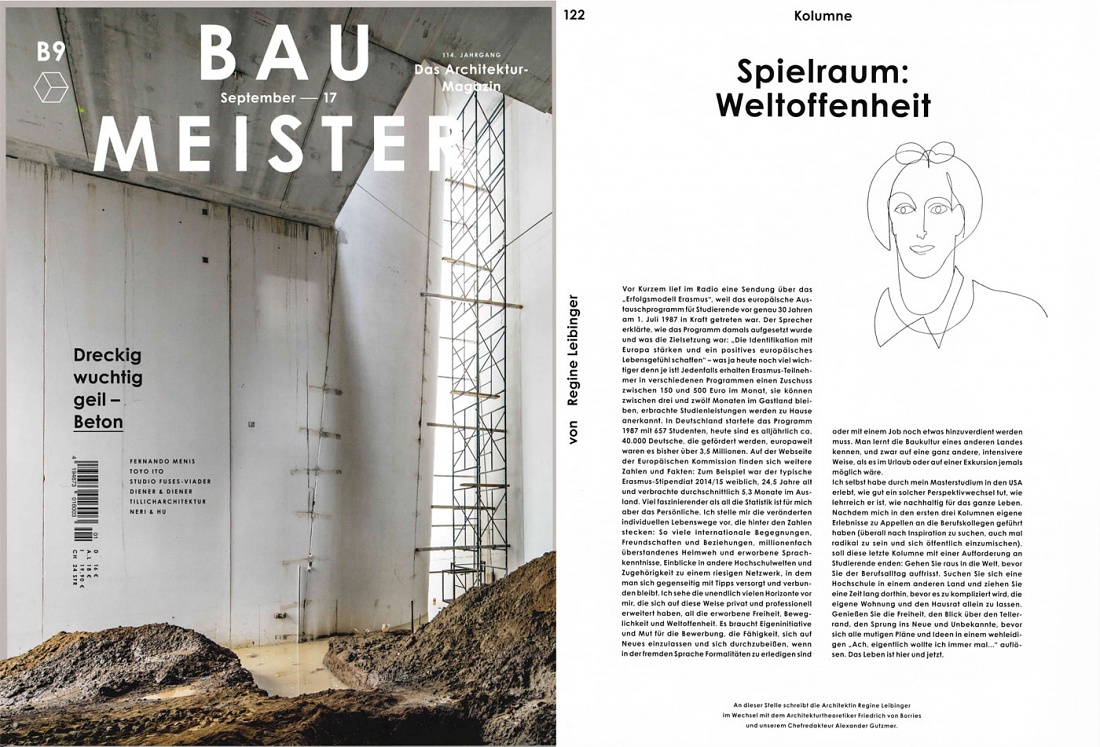Baumeister column "Spielraum" by Regine Leibinger in Baumeister B9 2017
